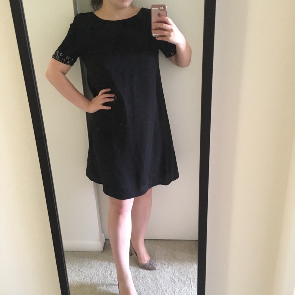 H&M Black beaded short sleeve shift dress